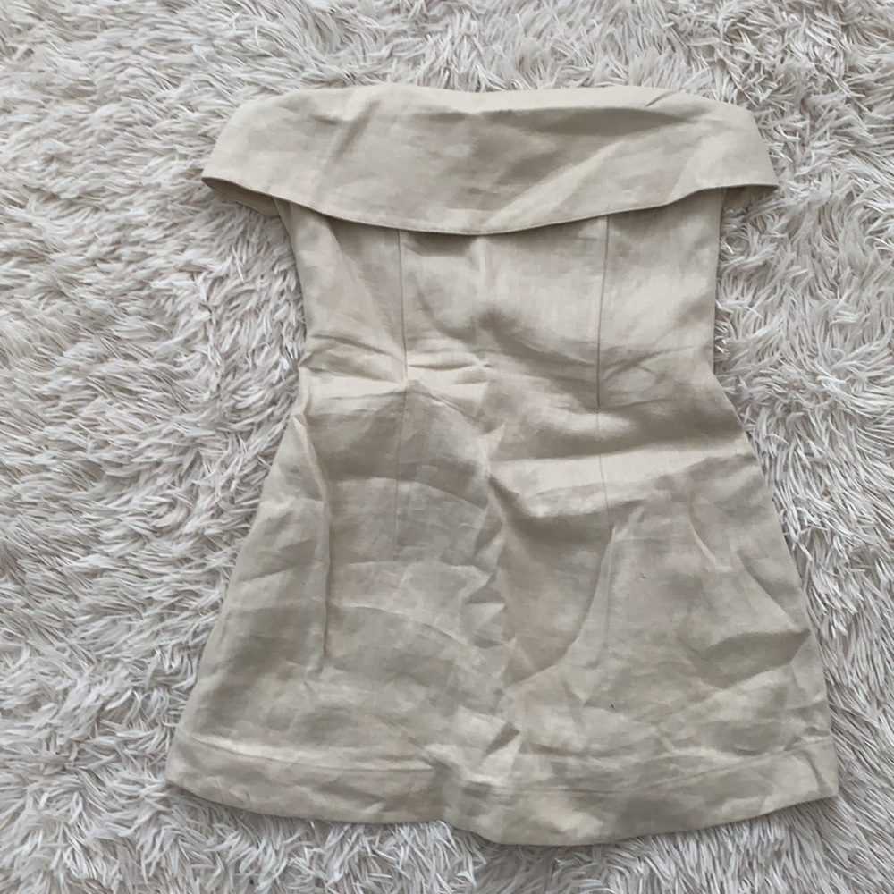 Bondi Born Elba strapless beige linen mini dress sz S in excellent condition - Picture 3 of 4